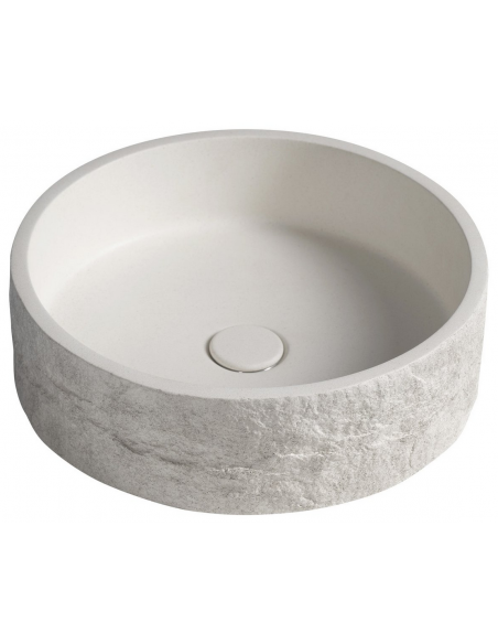 rund håndvask vask bordmonteret bordplade keramik badeværelse sten beton