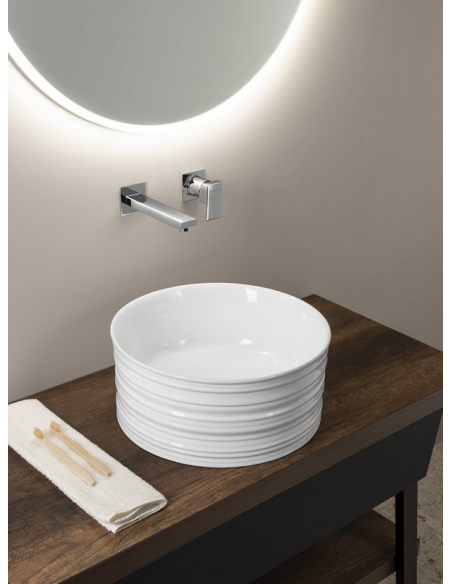 rund håndvask vask bordmonteret bordplade keramik badeværelse