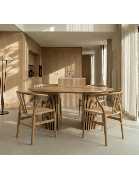 spisebordsstole træ eg egetræ moderne nordisk dansk design rattan flet armlæn