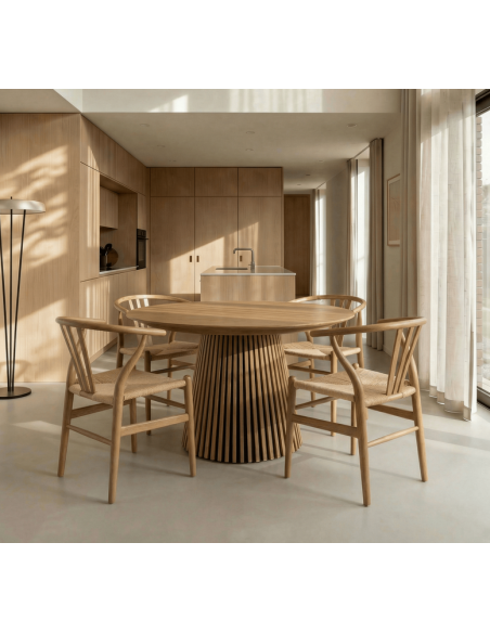 spisebordsstole træ eg egetræ moderne nordisk dansk design rattan flet armlæn