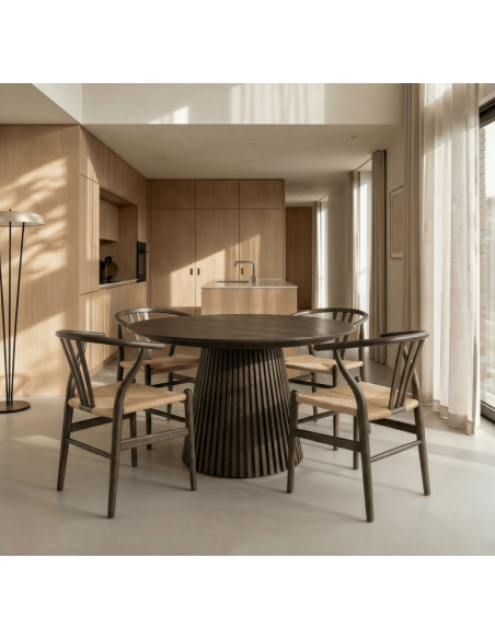 spisebordsstole træ eg egetræ moderne nordisk dansk design rattan flet armlæn