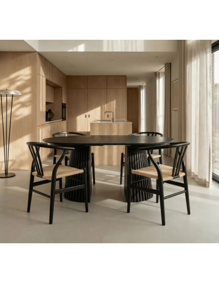 spisebordsstole træ eg egetræ moderne nordisk dansk design rattan flet armlæn