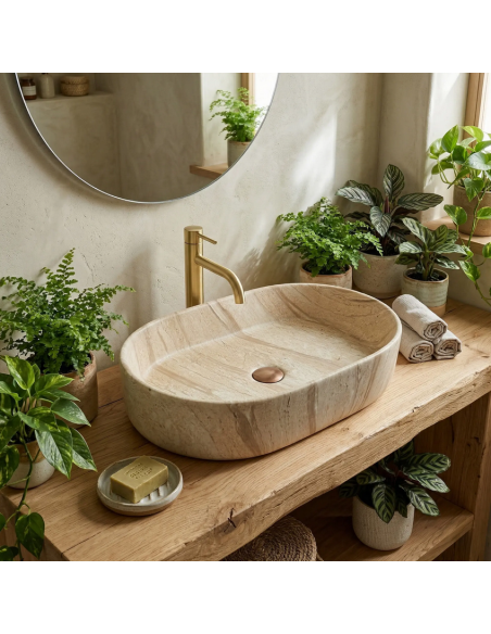 oval håndvask vask bordmonteret bordplade keramik badeværelse marmor