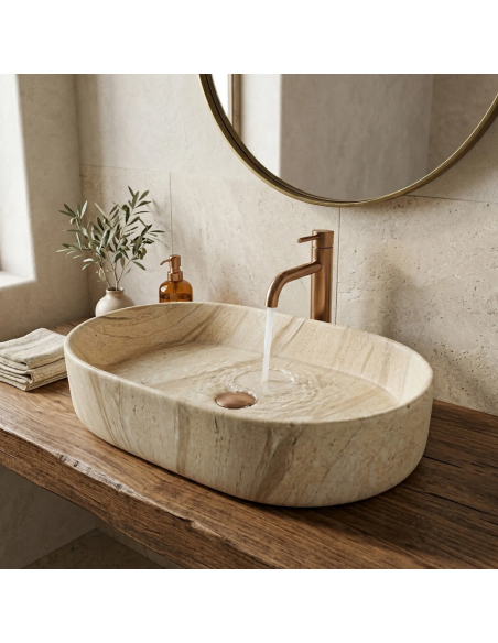 oval håndvask vask bordmonteret bordplade keramik badeværelse marmor