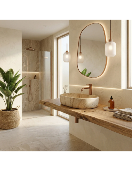 oval håndvask vask bordmonteret bordplade keramik badeværelse marmor