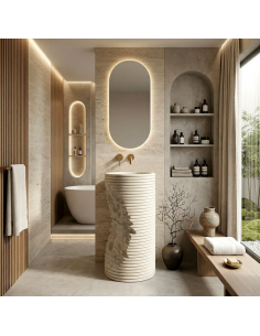 rund håndvask vask gulvmonteret gulv badeværelse sten