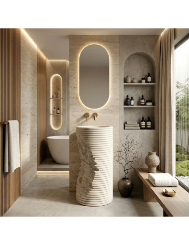 rund håndvask vask gulvmonteret gulv badeværelse sten