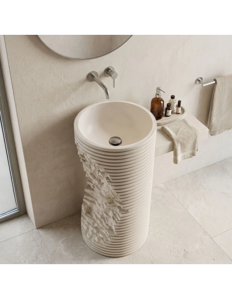 rund håndvask vask gulvmonteret gulv badeværelse sten