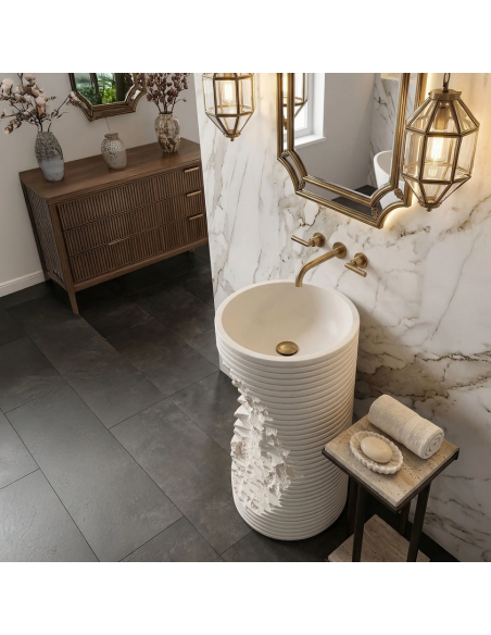 rund håndvask vask gulvmonteret gulv badeværelse sten