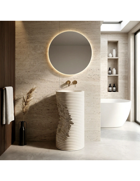 rund håndvask vask gulvmonteret gulv badeværelse sten