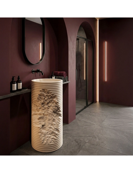 rund håndvask vask gulvmonteret gulv badeværelse sten