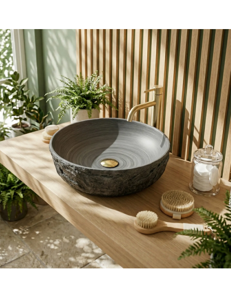 rund håndvask vask bordmonteret bordplade keramik badeværelse sten