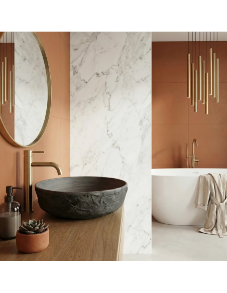 rund håndvask vask bordmonteret bordplade keramik badeværelse sten