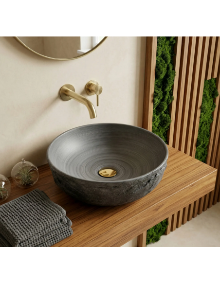 rund håndvask vask bordmonteret bordplade keramik badeværelse sten