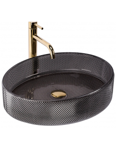 oval håndvask vask bordmonteret bordplade badeværelse sort glas 2