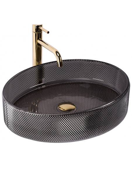 oval håndvask vask bordmonteret bordplade badeværelse sort glas