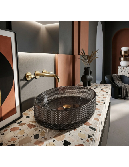 oval håndvask vask bordmonteret bordplade badeværelse sort glas