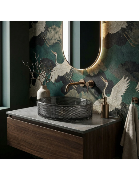 oval håndvask vask bordmonteret bordplade badeværelse sort glas