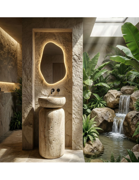 rund håndvask vask gulvmonteret gulv badeværelse sten