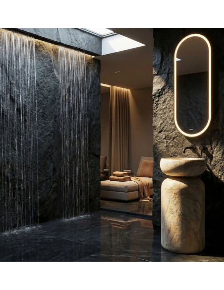 rund håndvask vask gulvmonteret gulv badeværelse sten