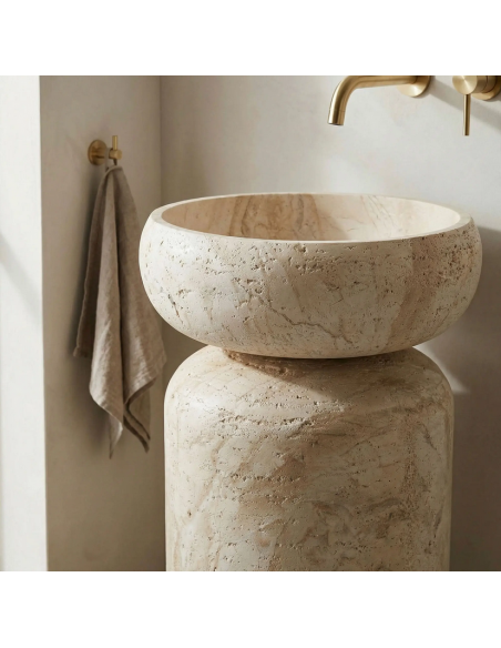 rund håndvask vask gulvmonteret gulv badeværelse sten