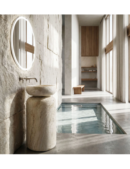 rund håndvask vask gulvmonteret gulv badeværelse sten