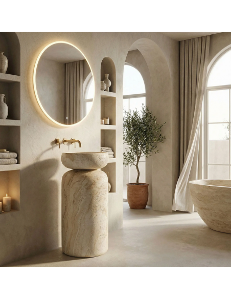 rund håndvask vask gulvmonteret gulv badeværelse sten