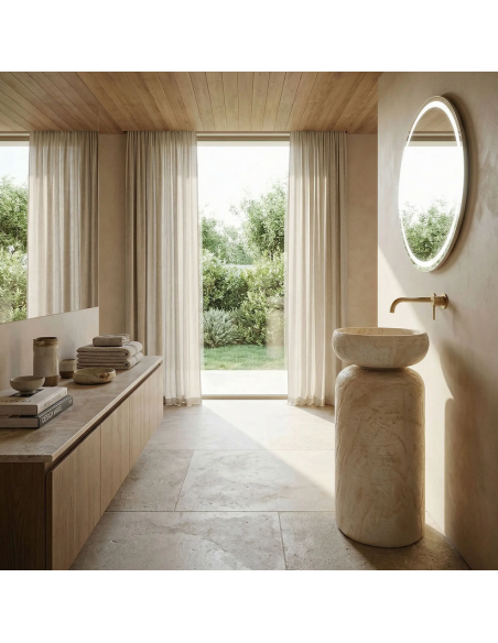 rund håndvask vask gulvmonteret gulv badeværelse sten