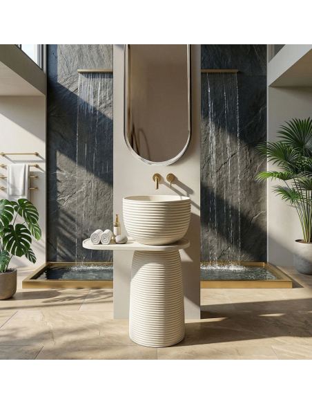 rund håndvask vask gulvmonteret gulv badeværelse sten