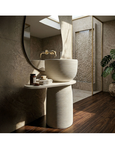 rund håndvask vask gulvmonteret gulv badeværelse sten