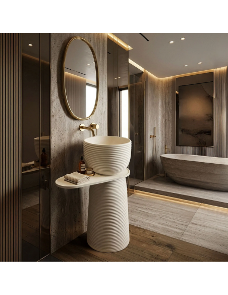 rund håndvask vask gulvmonteret gulv badeværelse sten