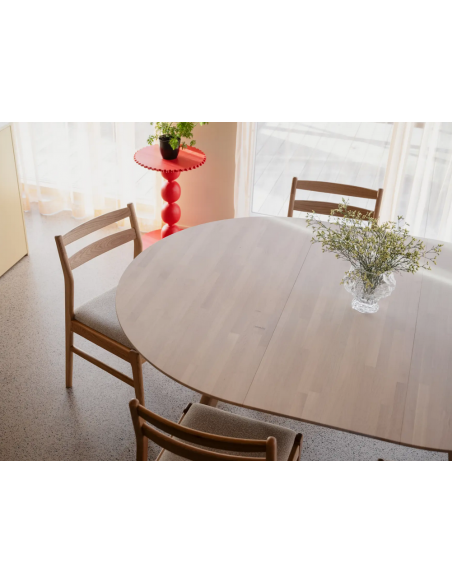 rowico home spisebord i moderne design af egetræ plankebord tillægsplade rundt