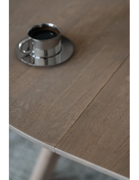 rowico home spisebord i moderne design af egetræ plankebord tillægsplade rundt