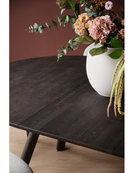 rowico home spisebord i moderne design af egetræ plankebord tillægsplade rundt