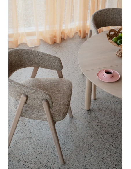 spisebordsstol træ egetræ moderne design armlæn stof beige