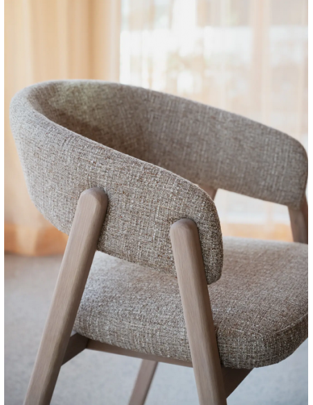 spisebordsstol træ egetræ moderne design armlæn stof beige