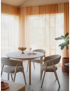 spisebordsstol træ egetræ moderne design armlæn stof beige 2