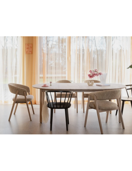 spisebordsstol træ egetræ moderne design armlæn stof beige