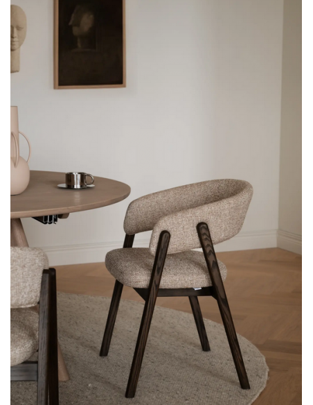 spisebordsstol træ egetræ moderne design armlæn stof beige