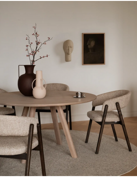 spisebordsstol træ egetræ moderne design armlæn stof beige