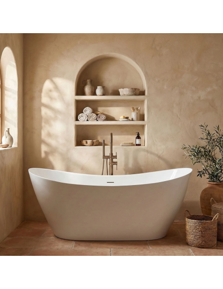 fritstående badekar 160 blank skinnende hvid akryl moderne design