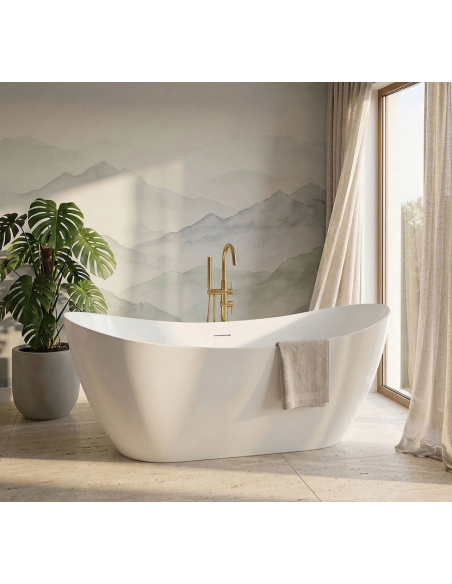 fritstående badekar 160 blank skinnende hvid akryl moderne design