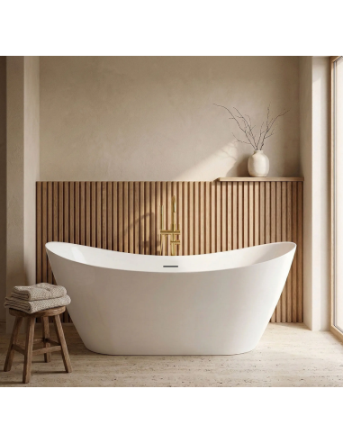 fritstående badekar 150 blank skinnende hvid akryl moderne design