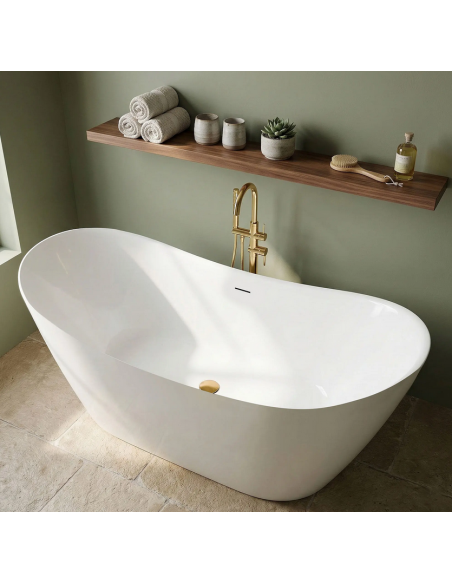 fritstående badekar 150 blank skinnende hvid akryl moderne design