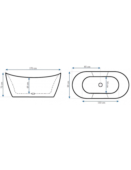 fritstående badekar 170 blank skinnende hvid akryl moderne design