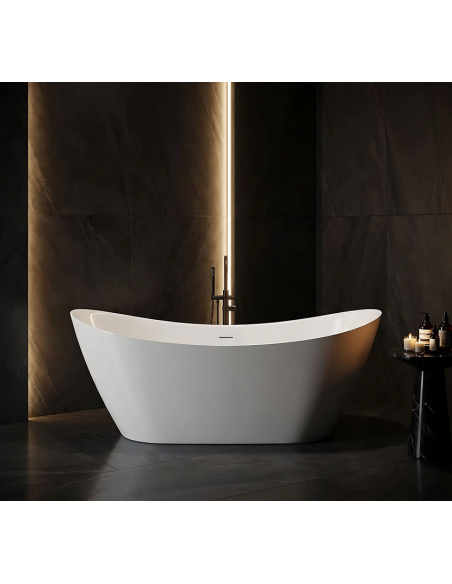 fritstående badekar 180 blank skinnende hvid akryl moderne design