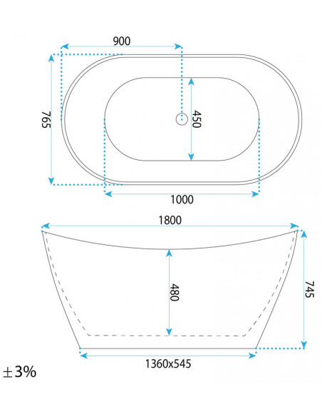fritstående badekar 180 blank skinnende hvid akryl moderne design