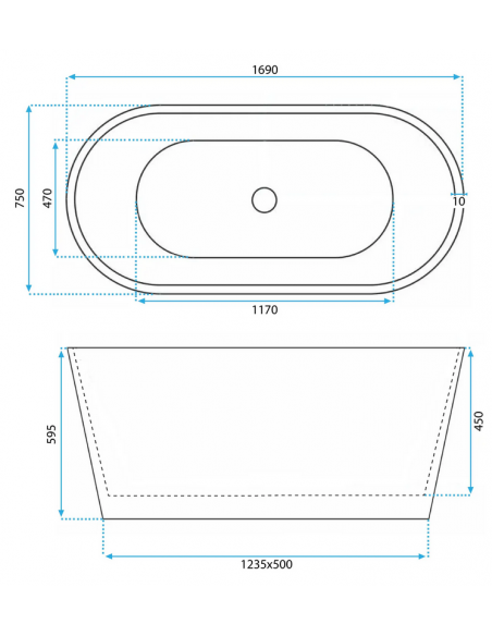 fritstående badekar 170 blank skinnende hvid akryl moderne design