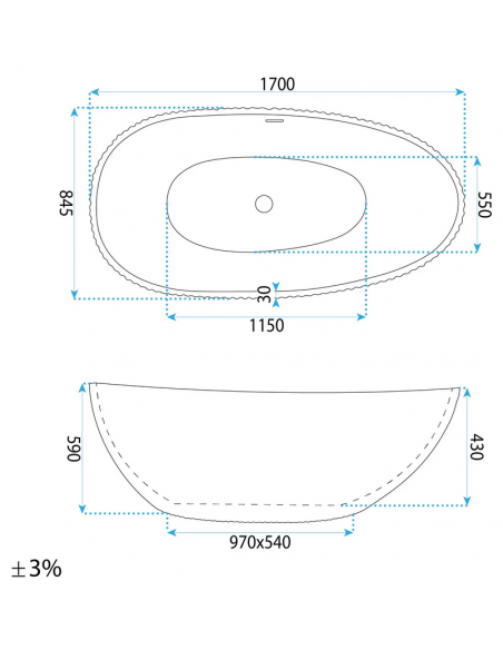 fritstående badekar 170 blank skinnende hvid akryl moderne design