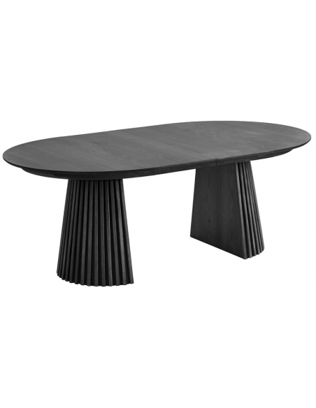 Ovalt spisebord med udtræk sort moderne design træ 200 250 300 120